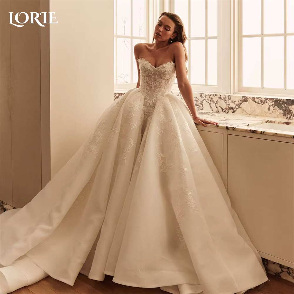 LORIE Vintage dentelle robes de mariée Appliques épaules dénudées dos nu col en v sans manches robe 
