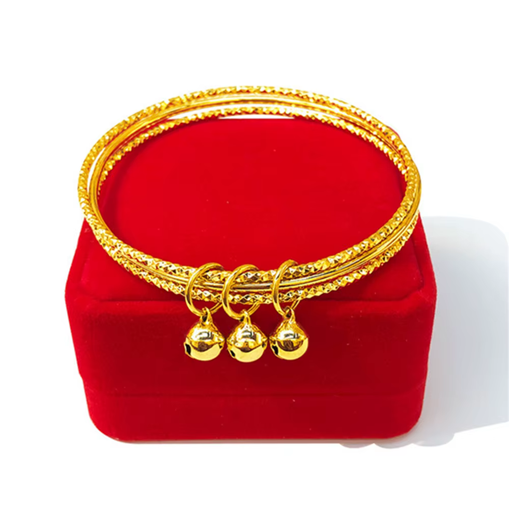 Bracelets de manchette en or pour femmes, trois boucles, bracelet à breloques en cloche, bracelet jo