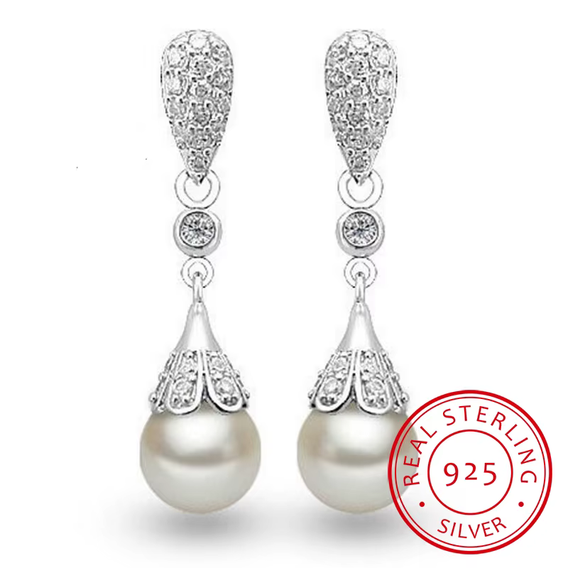 Bijoux en argent sterling 925, perles d'eau douce naturelles, boucles d'oreilles pendantes pour femm