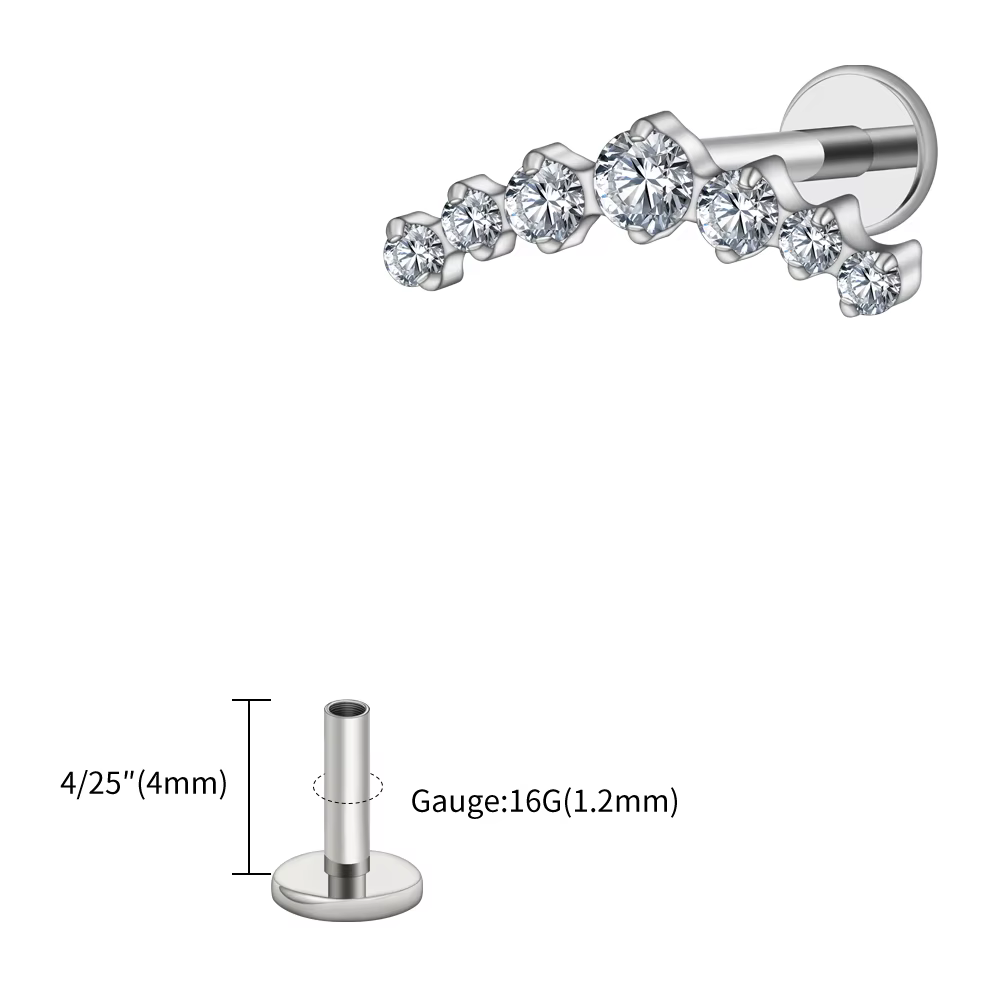 Right Grand ASTM F136 Titane 16G CZ Cluster Climber Boucle d'oreille à tige filetée interne Labret H