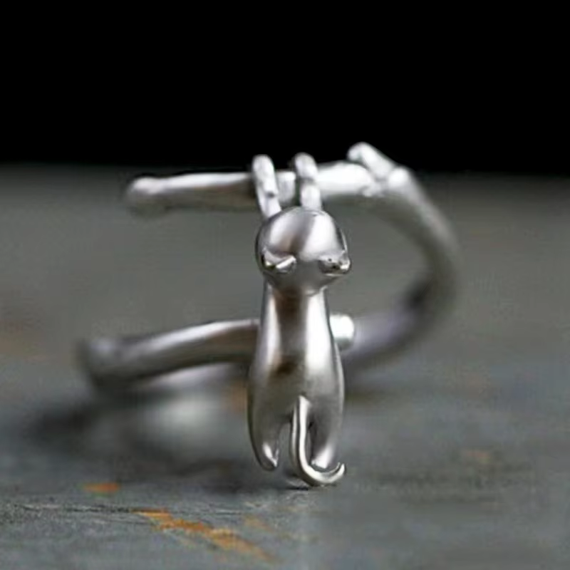 Branche de chat en argent sterling 925 ​ ​ Bagues réglables pour femmes, accessoires de mariage de h