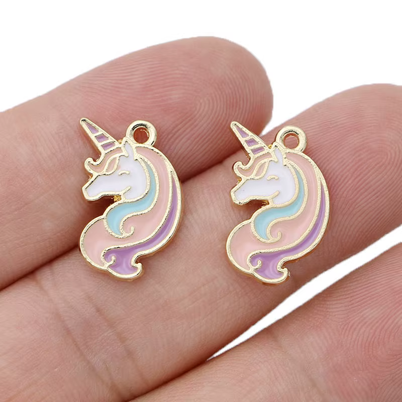 Pendentif à breloque licorne en émail arc-en-ciel plaqué or, 10 pièces, pour la fabrication de bijou