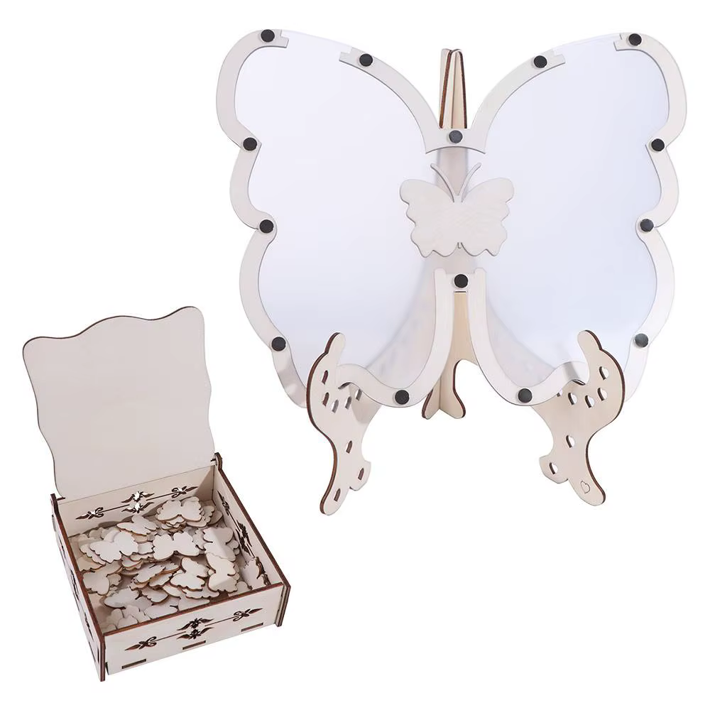 Livre d'or de mariage en bois en forme de papillon, alternative au livre d'or traditionnel, panneau 