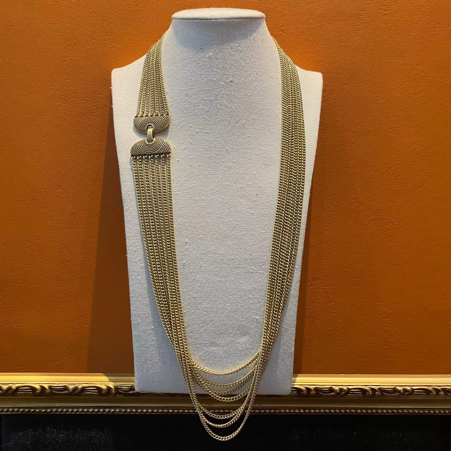 Collier multicouche en Bronze Antique occidental plaqué or 18 carats, chaîne multicouche, artisanat 
