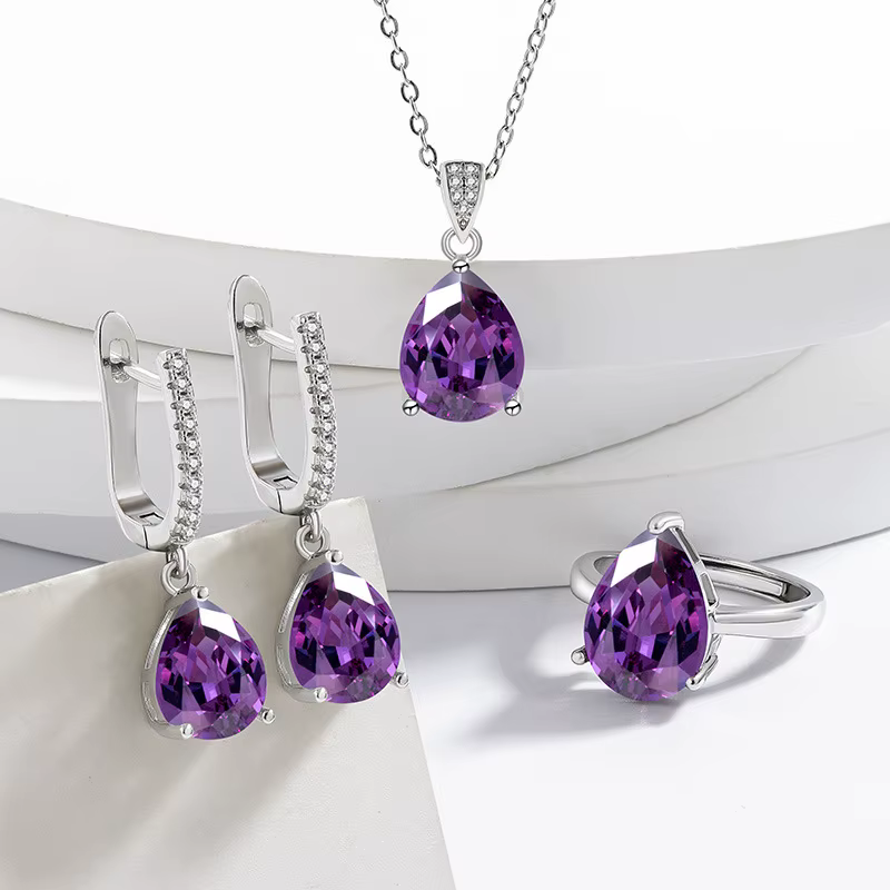 Ensemble de bijoux en argent 925 pour femmes, bague, boucles d'oreilles, collier, accessoires de fia