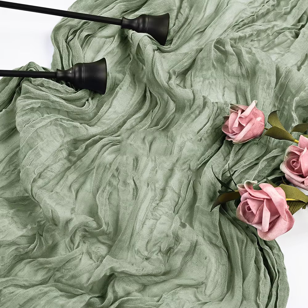 Chemin de Table en gaze vert sauge, style Boho rustique, pour fête de mariage, réception nuptiale, a