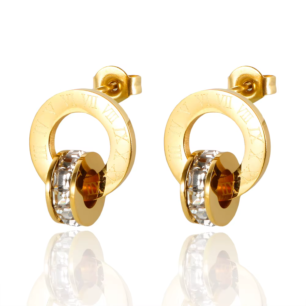 Ensemble de bijoux de luxe avec chiffres romains pour femmes, boucles d'oreilles et colliers ronds e