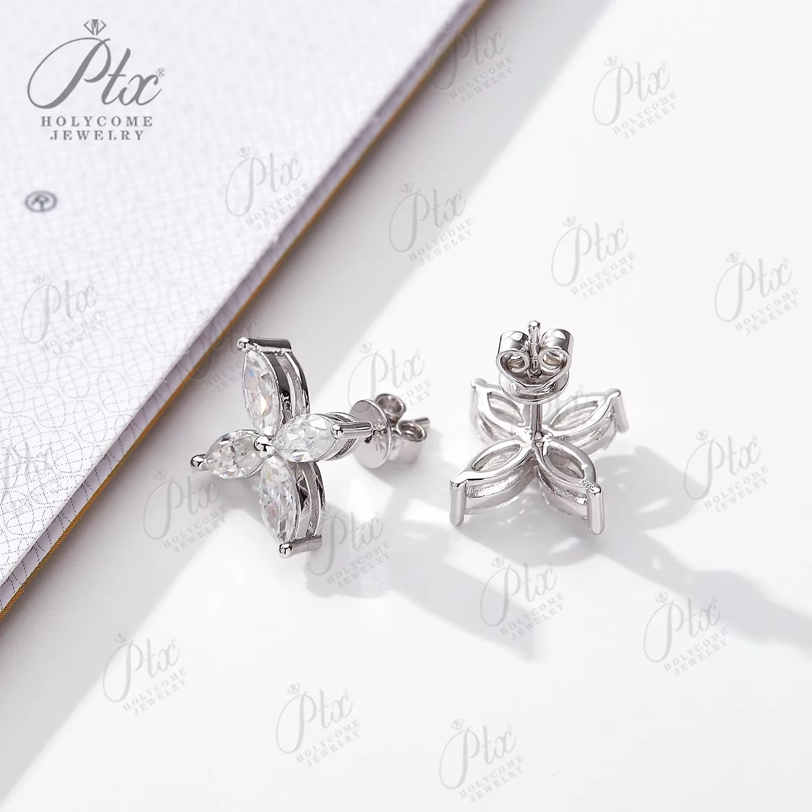 Boucles d'oreilles en Moissanite en forme de Marquise, bijoux couleur D, plaqué argent Sterling 100%