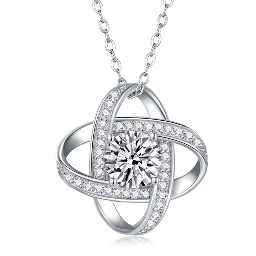M-JAJA 1ct Moissanite boucle infinie pendentif collier pour femmes 18K plaqué or blanc 925 en argent