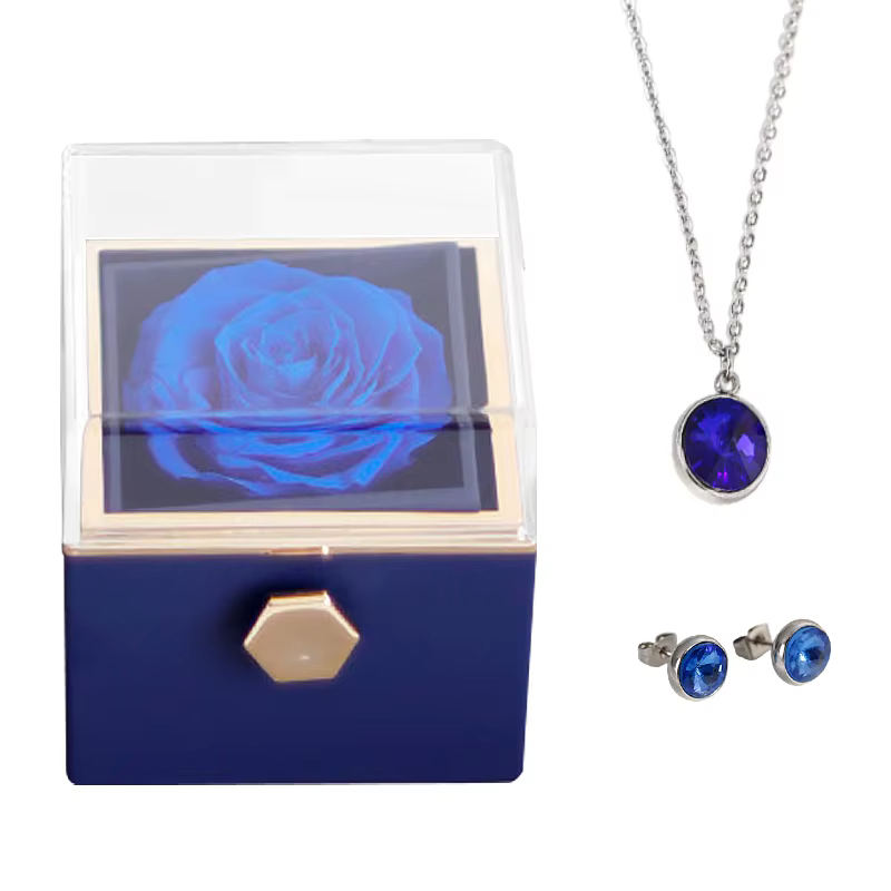 Rose bleue véritable préservée avec collier, fleurs éternelles, cadeau pour sa femme, petite amie, m