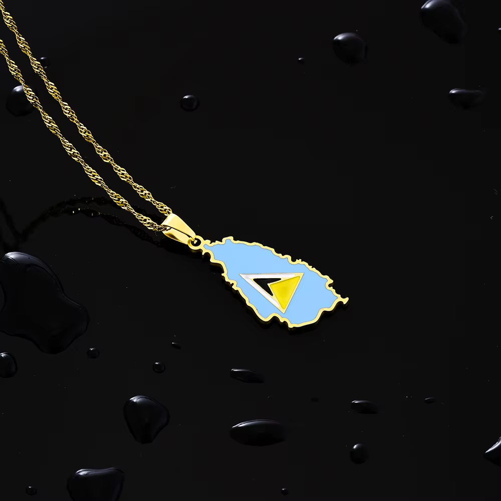 Collier pendentif en acier inoxydable pour hommes et femmes, carte de l'île de Sainte-Lucia, cadeau 