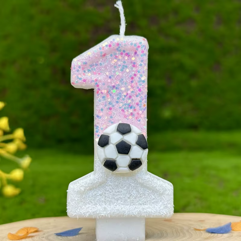 Bougie d'anniversaire numérique de Football de sport, décoration de fête, bougie d'anniversaire fait