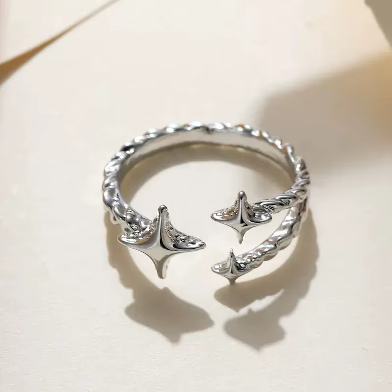Bagues ouvertes en argent Sterling 925 pour femmes, bague à lignes géométriques irrégulières faites 