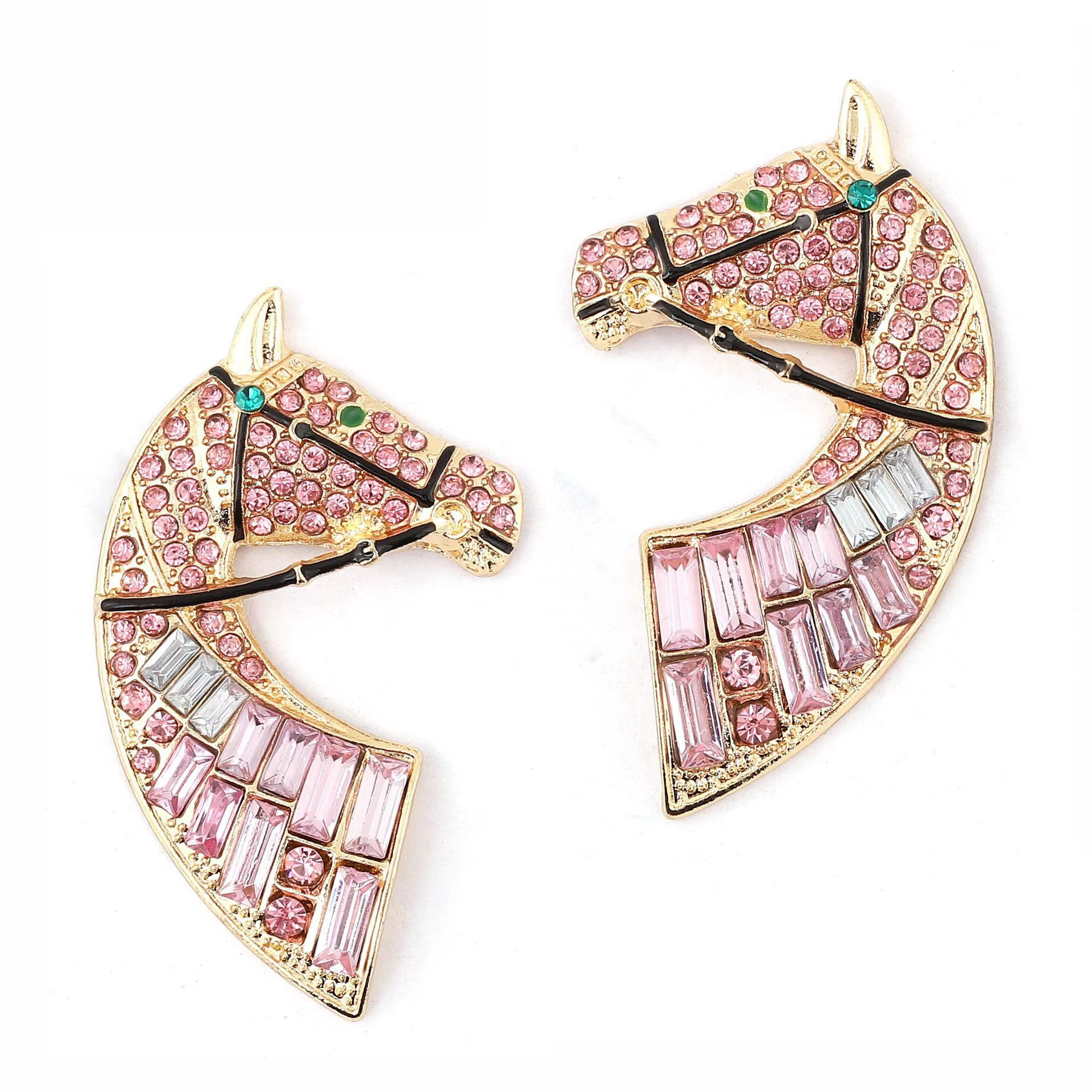 Boucles d'oreilles tête de cheval en diamant, Design audacieux de Niche en alliage, bijoux de luxe é