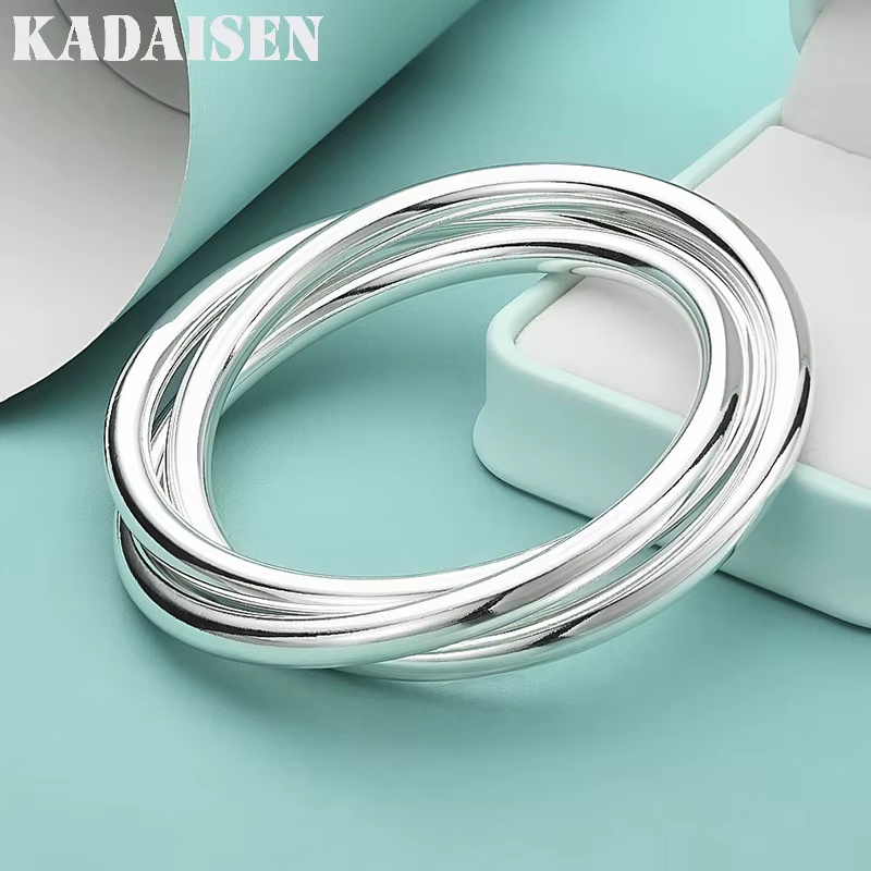Bracelet à trois anneaux lisses en argent Sterling 925 pour femmes, bijoux de mode pour mariage et f