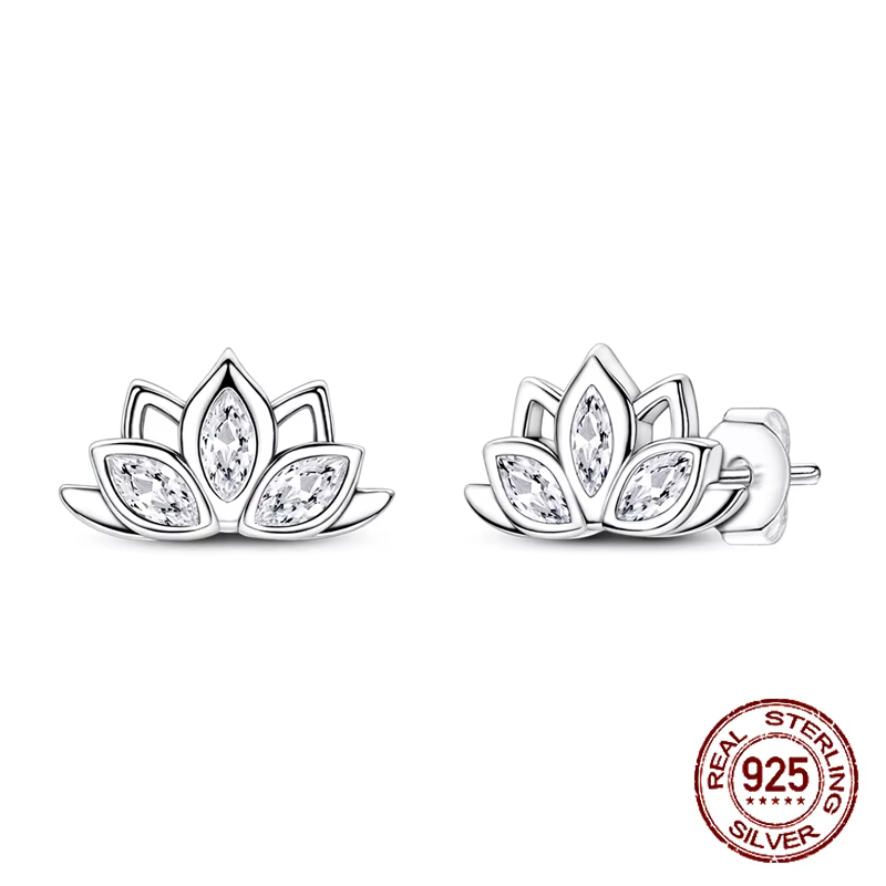 Boucles d'oreilles Lotus en argent Sterling 925 pour femmes et filles, clous d'oreilles, bijoux fins