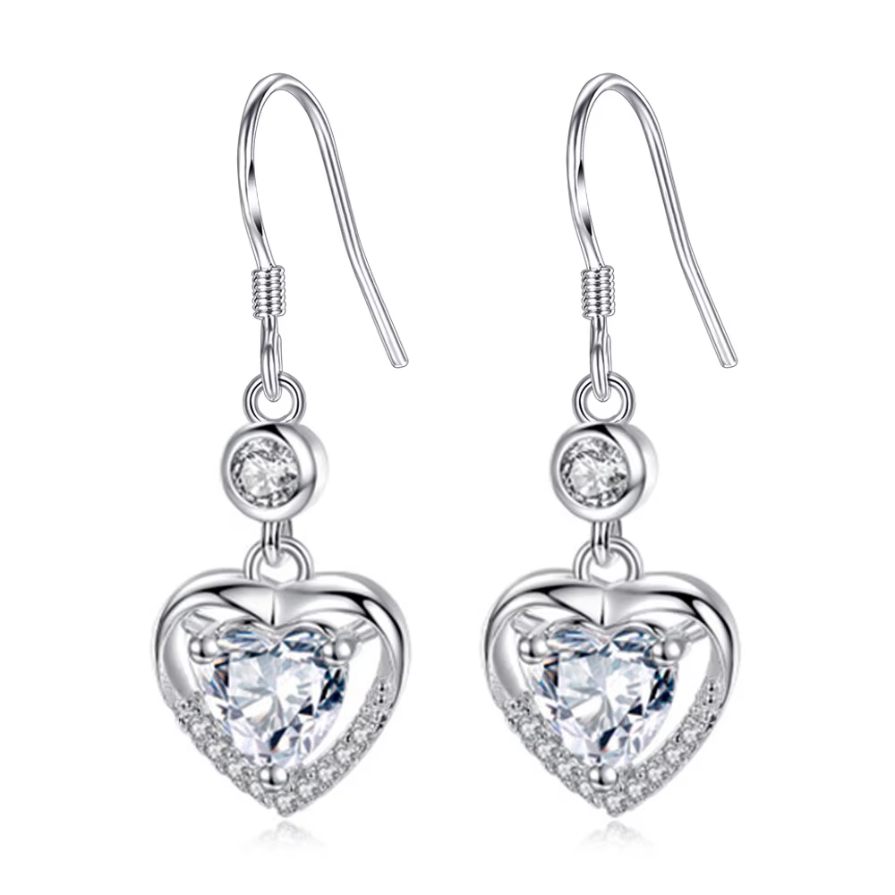 Boucles d'oreilles pendantes en argent sterling 925 avec zircon, motif Cœur de l'océan, pour femme, 