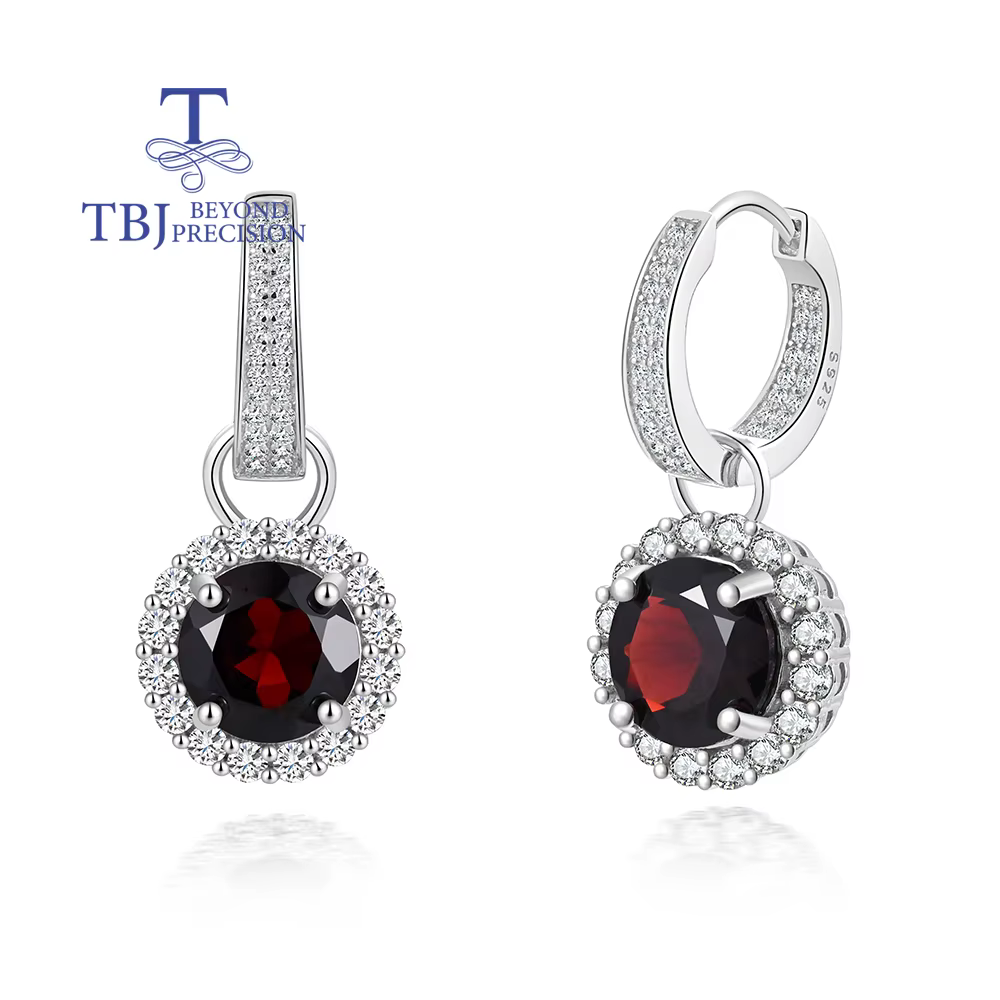 Boucles d'oreilles de luxe en pierre de naissance de janvier, grenat atural, bijoux fins en argent S