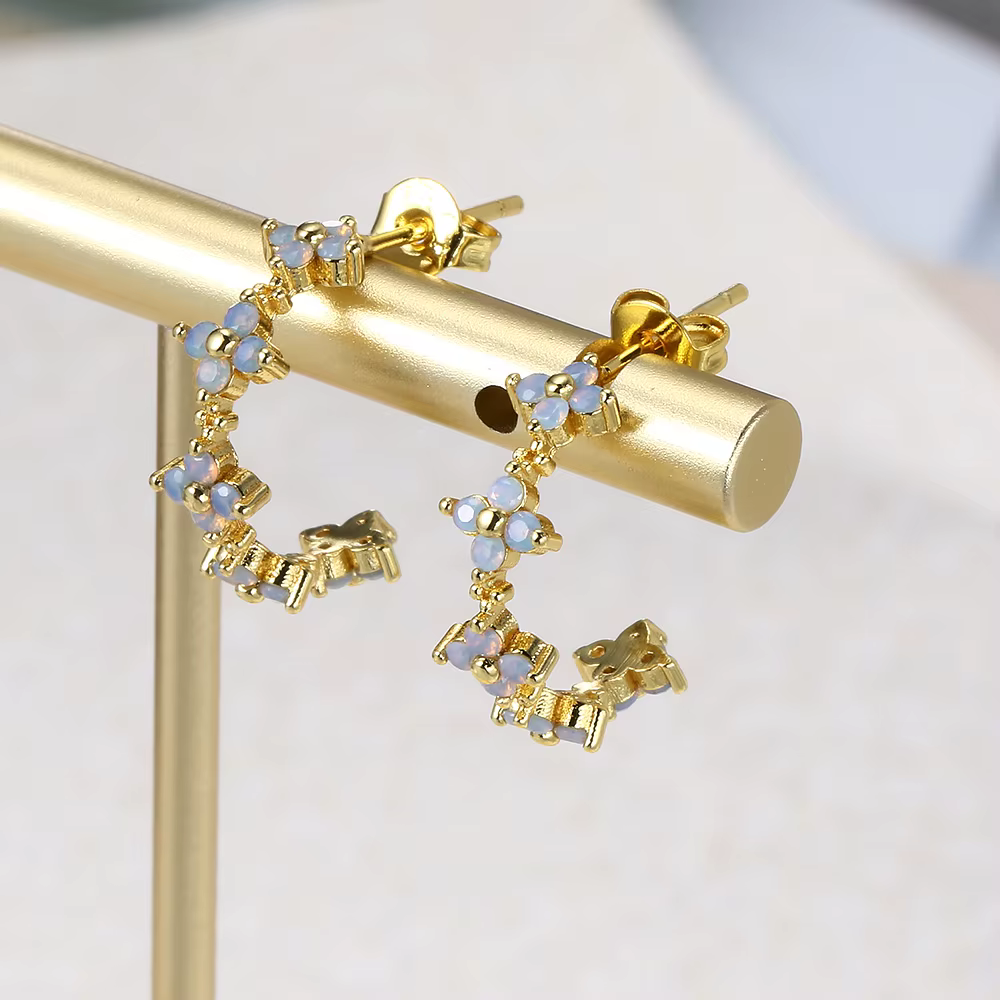 Boucles d'oreilles Everver en or pour femmes, cerceau en pierre d'opale en forme de C, accessoires d