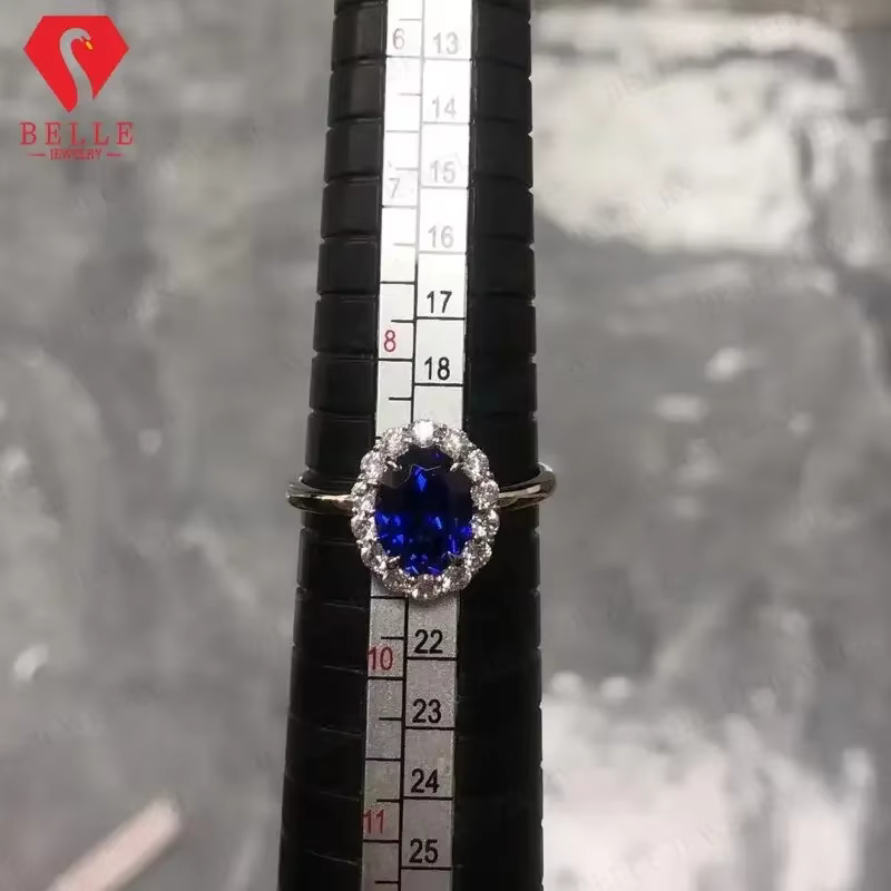 Bague en argent regardé 925 18 carats avec moissanite D blanche, bague en or, saphir bleu cultivé en