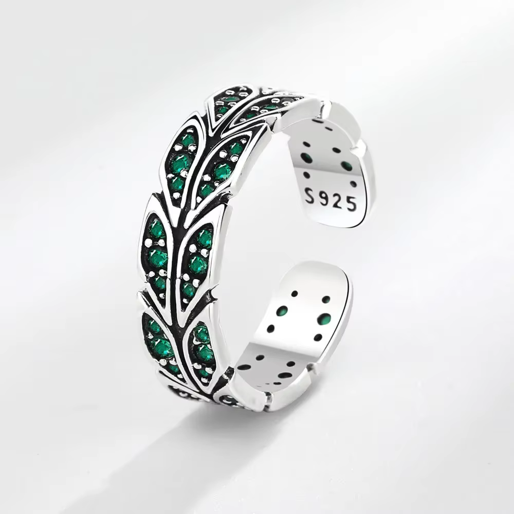 Bague en argent thaïlandais rétro pour femme, queue de paon Victoria, cristal vert, bijoux féminins,
