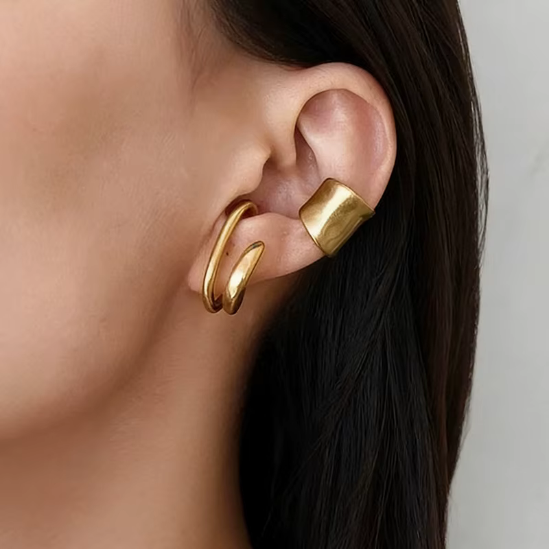 Vintage Faux Piercing Earcuff Double cercle oreille manchette Faux boucles d'oreilles pour femmes ho