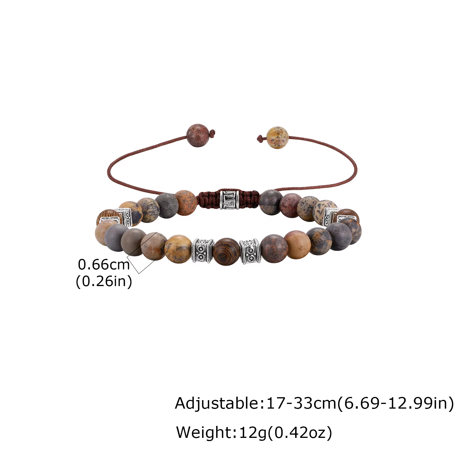 Bracelets vintage en perles pour hommes, bracelet en pierre naturelle marron réglable, bijoux décont