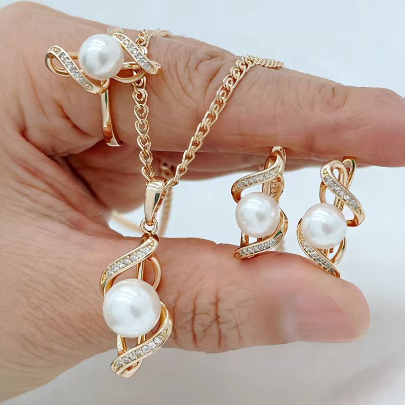 Kinel – collier et boucles d'oreilles de luxe en or Rose 585 pour femmes, ensemble de bijoux uniques
