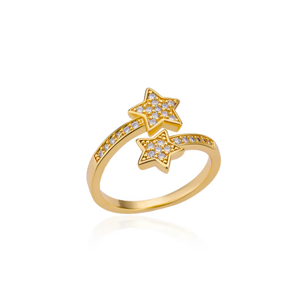 Bagues Double étoile en Zircon pour femmes, couleur or, acier inoxydable, ouverture d'étoiles, bijou