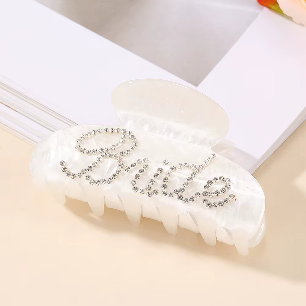 1 pièces pince à cheveux de mariée blanc rose strass mariée Logo griffes de cheveux pinces à saisir 