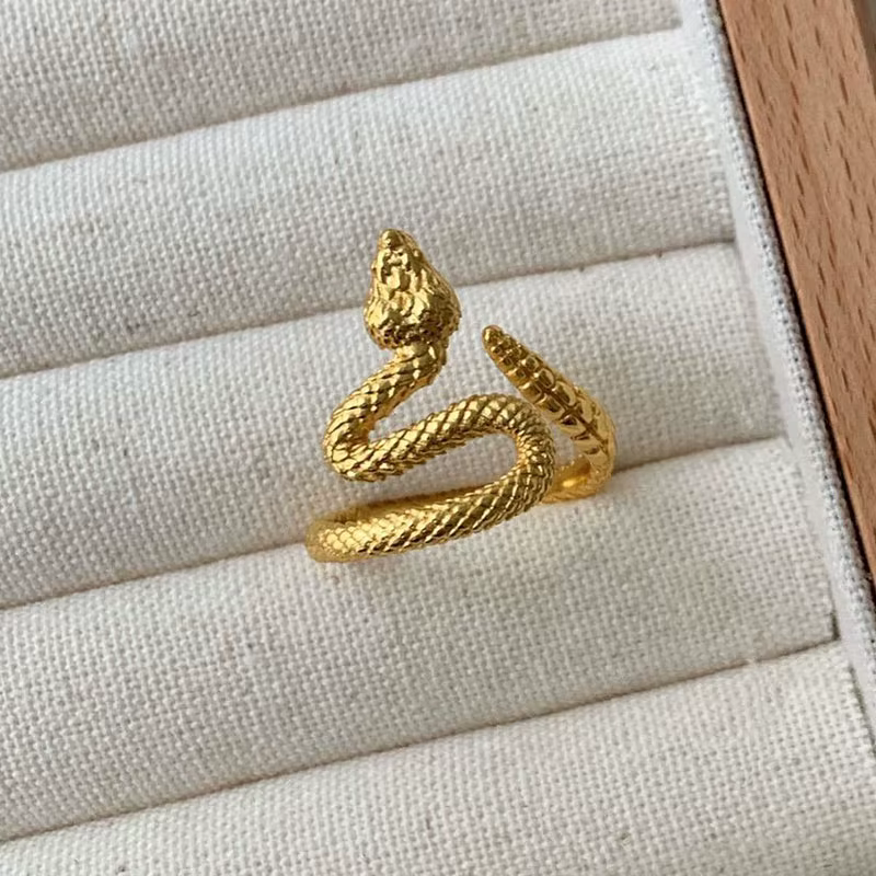 Bagues en argent Sterling 925 pour femmes, Vintage, fait à la main, réglable, serpent en or, mode fé