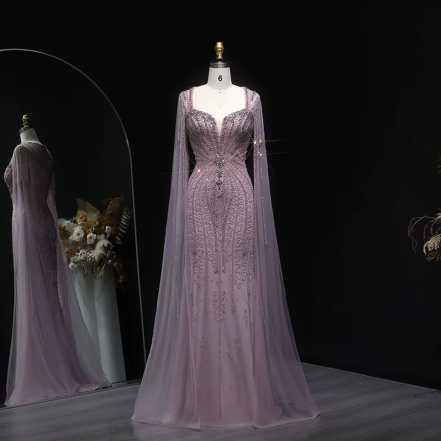 Sharon Said dubaï luxe Champagne sirène robe de soirée avec manches Cape pour les femmes de mariage