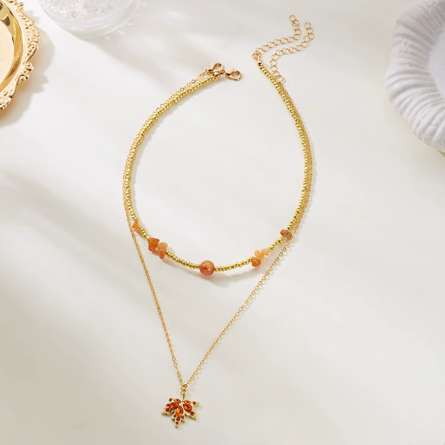 Maillard – ensemble de colliers superposés en strass feuille d'érable pour femmes, Chic, pierre irré