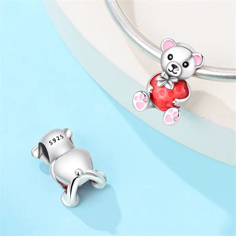 Breloques originales en argent 925, ours carrousel, perles de cristal avocat, adaptées aux bracelets