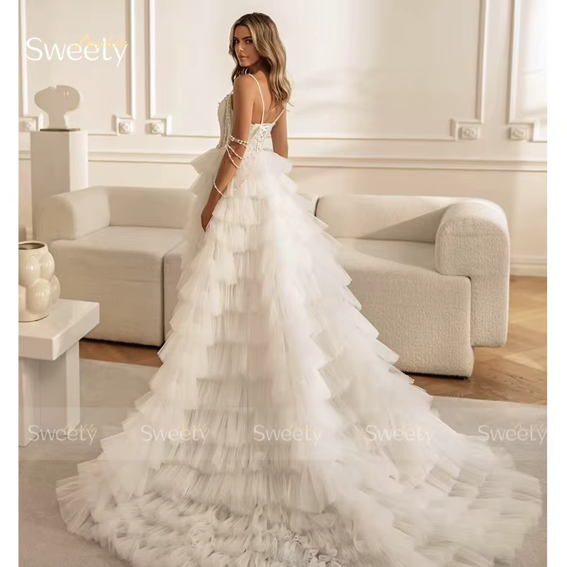 Robe De mariée romantique en Organza avec broderie fendue, ligne a, sans manches, col carré, personn