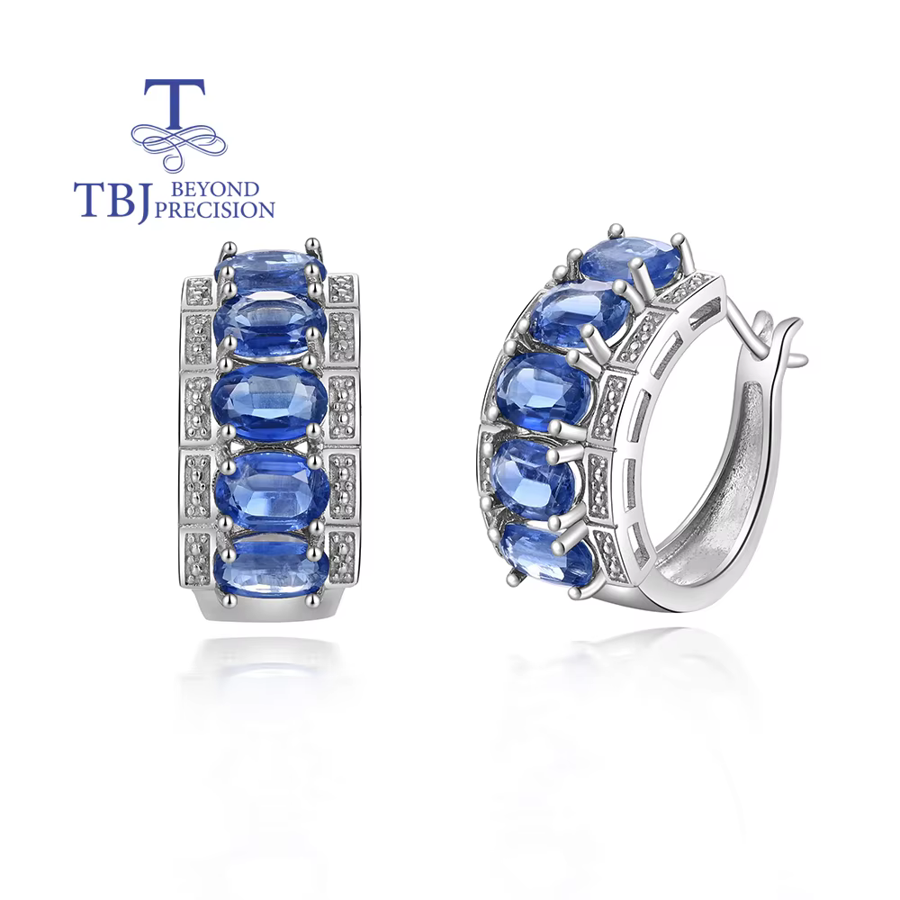 Boucles d'oreilles à fermoir en cyanite bleue, aspect élégant, en argent sterling 925, bijoux fins p