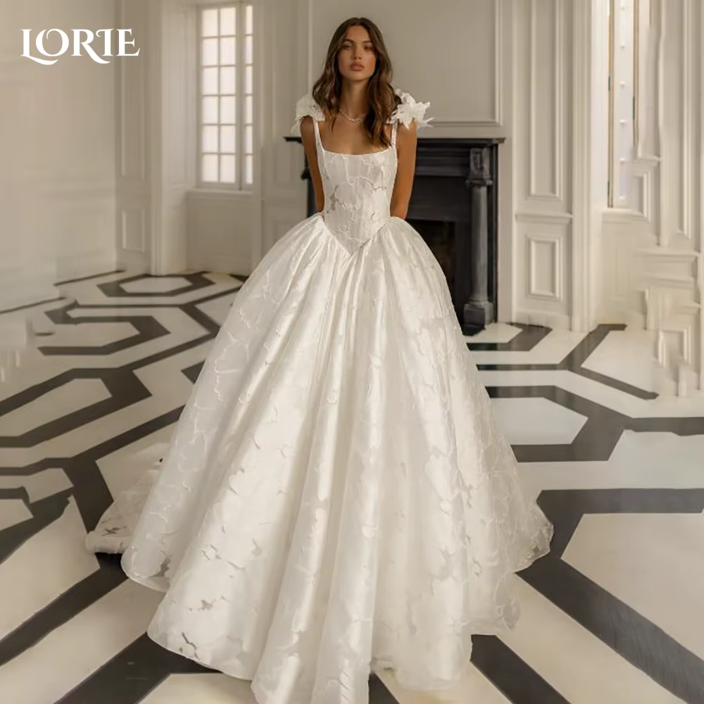 LORIE Vintage robes de mariée bretelles Spaghetti fleurs Satin a-ligne ivoire robe de mariée plis pr