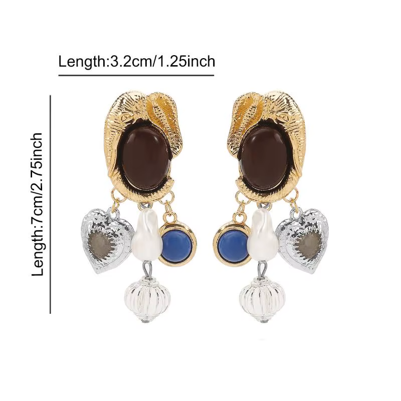 Ensemble de bijoux de luxe de style rétro, collier et boucles d'oreilles, perles de pierres précieus