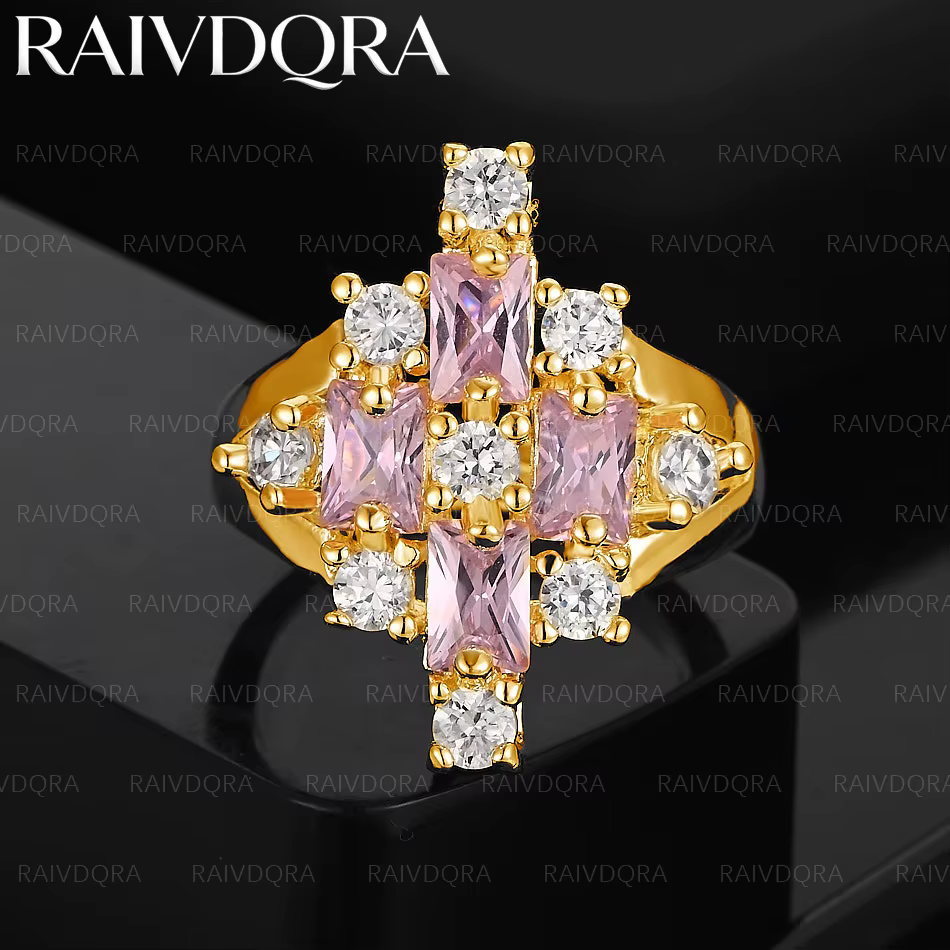 Bague de fiançailles en Zircon rose plaqué or 18 carats pour hommes et femmes, bijoux à la mode, acc