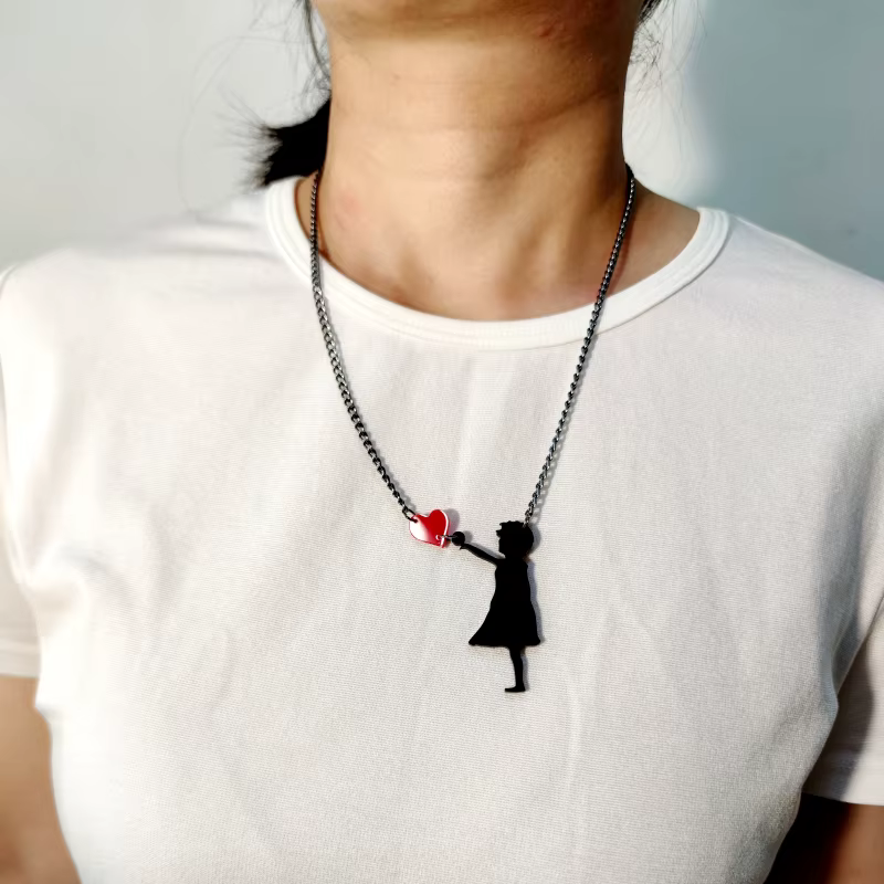 KUGUYS-Collier avec Pendentif en Forme de Cœur Rouge pour Femme, Bijoux en Acrylique, Accessoires Mi