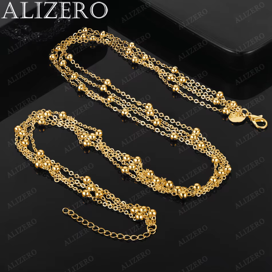 ALIZERO-Collier à pampilles en or 18 carats pour femme, beaucoup de perles, joaillerie fine, 20 amar