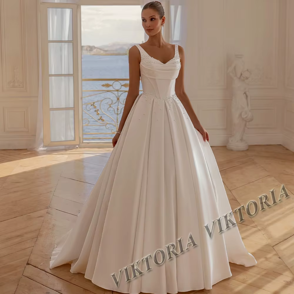 VIKTORIA classique princesse robes De mariée pour femme à lacets Satin perles chérie robe De Casamen