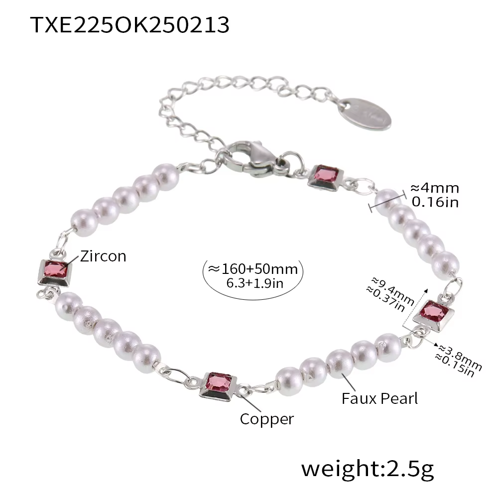 Collier et bracelet élégants pour femmes avec imitation de perles, pendentif carré en zircon de luxe