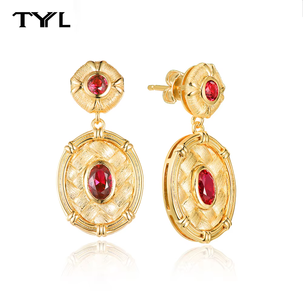 TYYL Vintage Court doré boucles d'oreilles pour femmes créé rubis boucle d'oreille avec des pierres