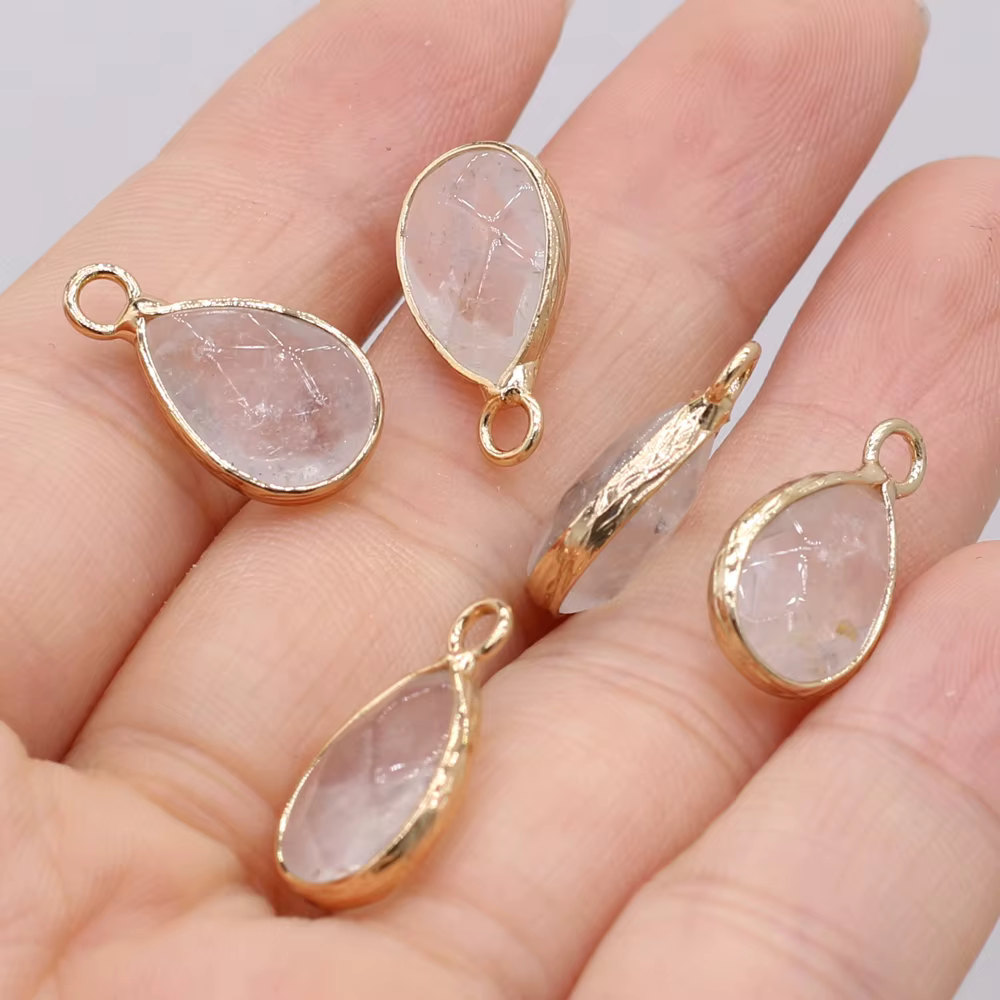 5 pièces pierre naturelle goutte d'eau en forme de bord doré pour collier à faire soi-même Bracelet 