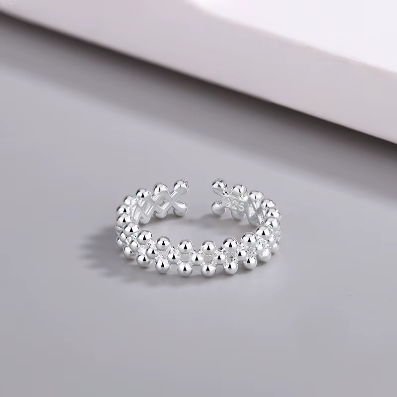 Boule bicouche en argent sterling 925 ​ Anneaux ouverts pour femmes, accessoires de bijoux de luxe d