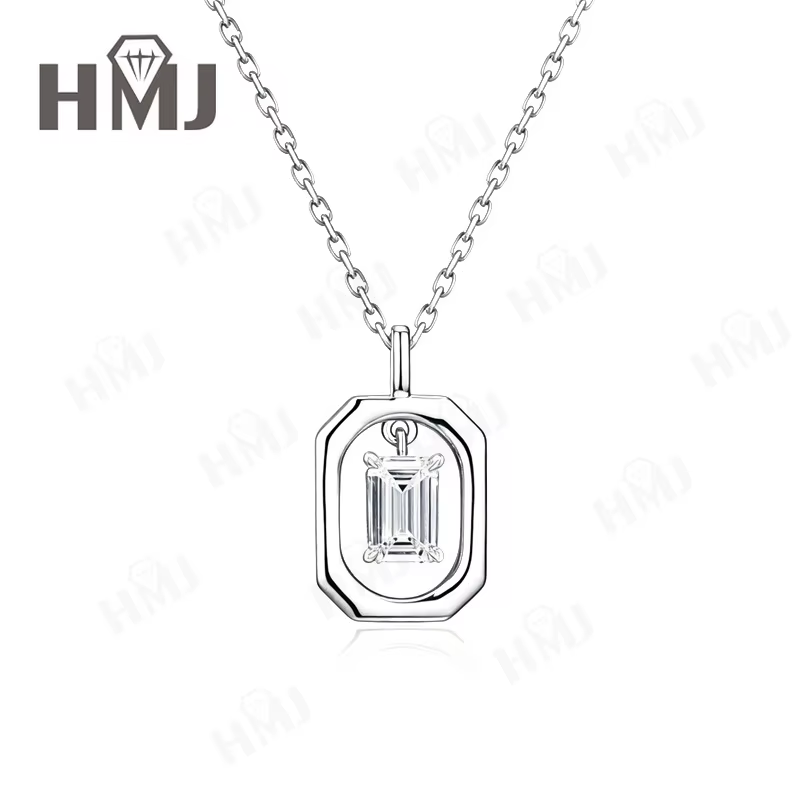Pendentif vintage en moissanite, argent sterling 925, couleur D, taille émeraude, cadeau d'anniversa