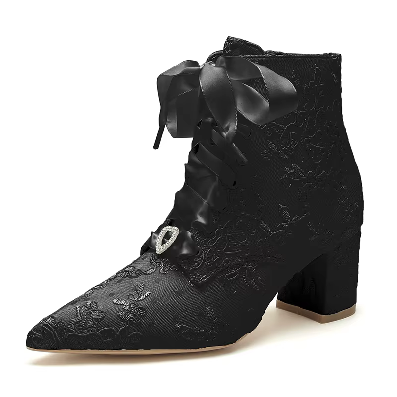 Bottes de Mariage en Dentelle à Talons Pointus, Chaussons de Rinçage, Chaussures Habillées de Soirée