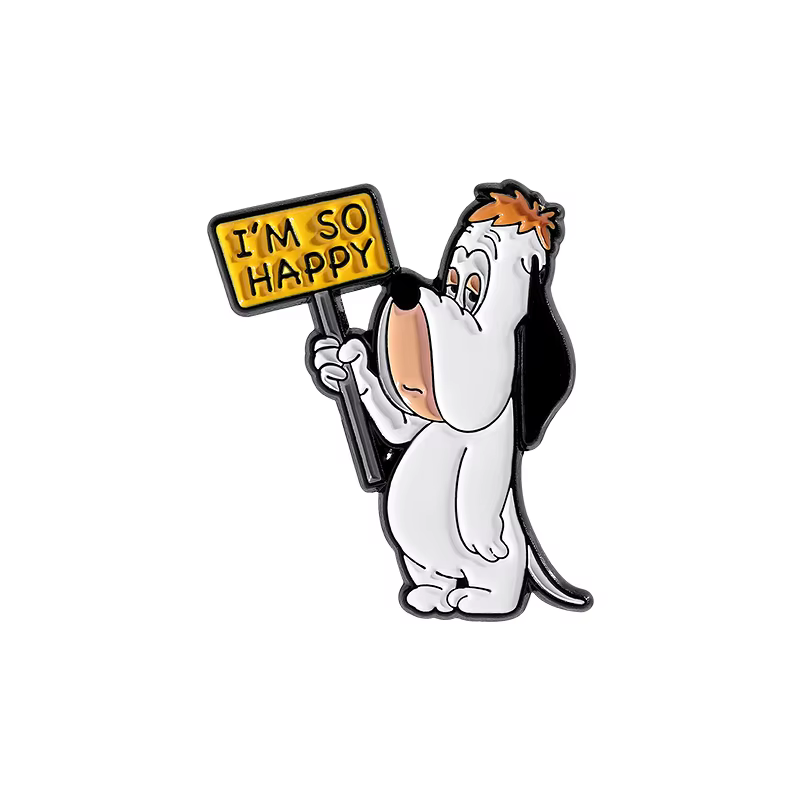 Broches en émail avec chien mignon de dessin animé, je suis si heureux, broches d'animation amusante