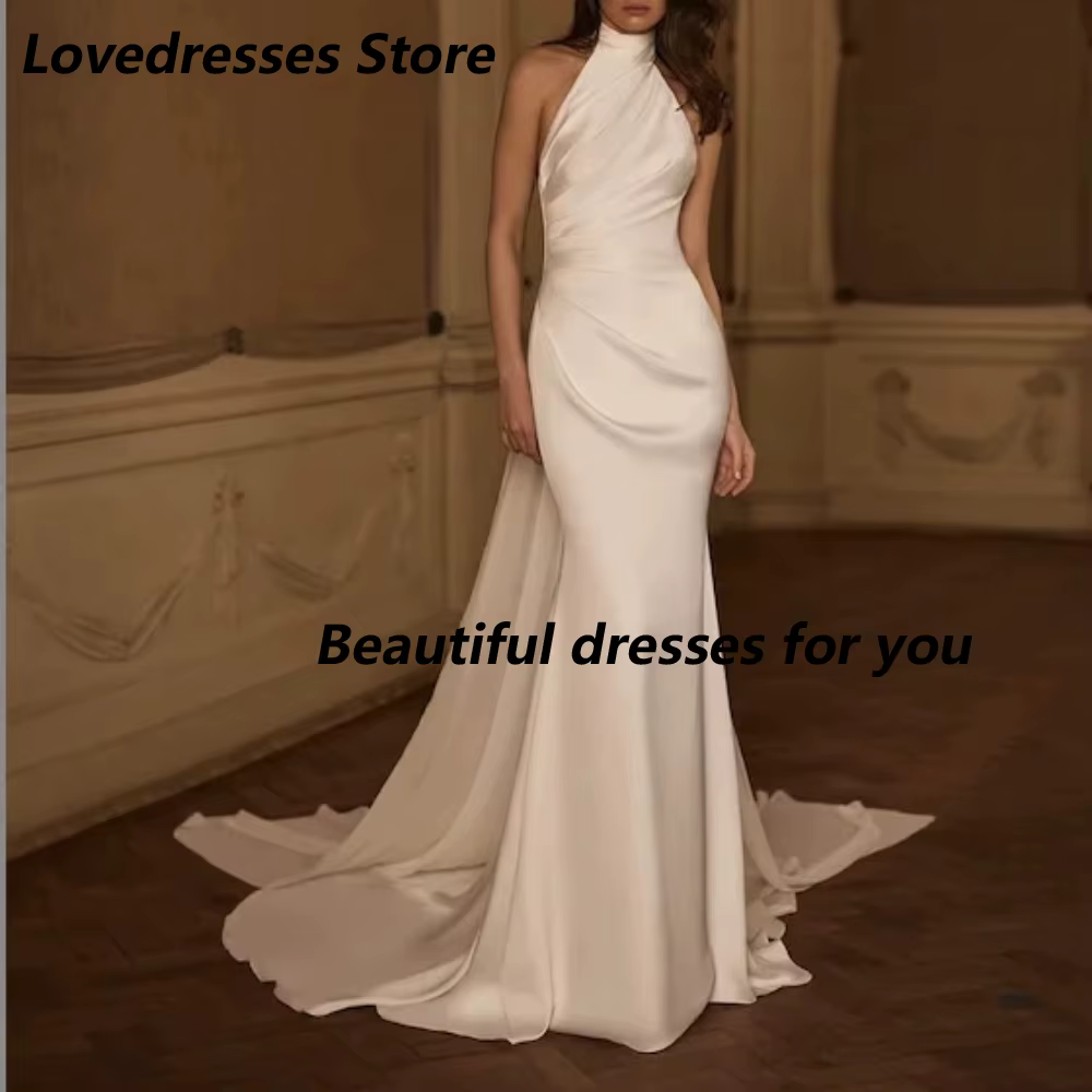 Robe de mariée dos nu personnalisée sans manches longueur ras du sol en satin simple 2026 – Robes de